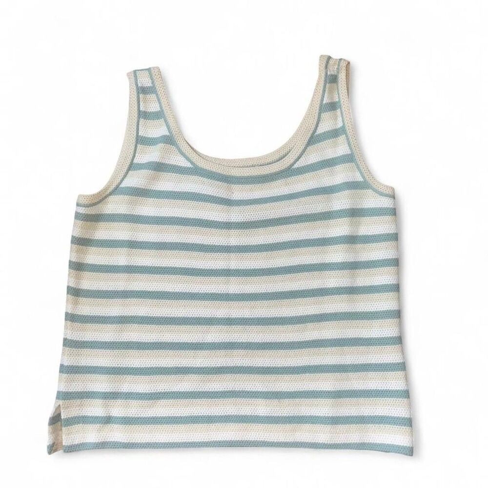 Vintage St. John Women's Green Yellow Cream Striped Knit Tank SZ M
